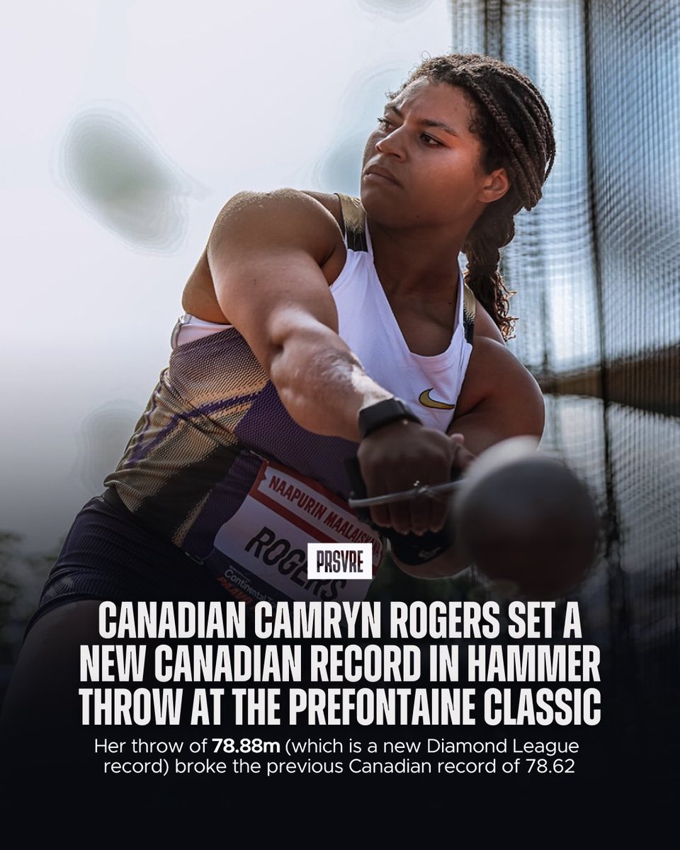 Camryn Rogers continues to push the boundaries of her sport 📈🇨🇦

The 2024 Olympic Gold Medalist set a new Diamond League record and Canadian record to win the Women’s Hammer Throw event at the Prefontaine Classic on Saturday in Eugene, Oregon.