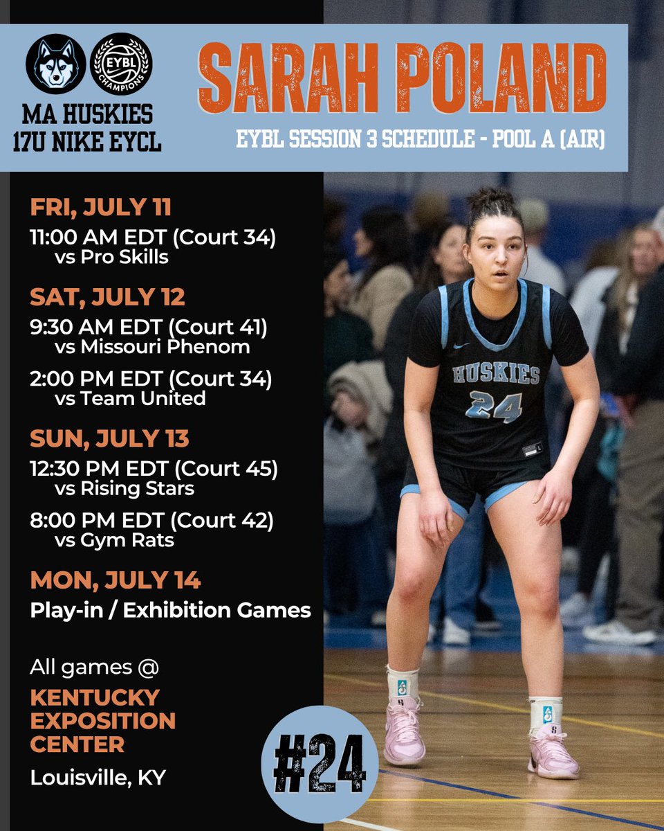 Sarah Poland (@spoland2026) on Twitter photo Here is my schedule for the Nike EYCL Session 3 in Louisville, Kentucky this weekend!! <a href="/MAHuskies/">MA_Huskies</a> <a href="/RiversAthletics/">Rivers Athletics</a> <a href="/Theyoungcoachk/">Kenny Small Jr.</a> <a href="/NEPSGBCA/">NEPSGBCA</a> <a href="/CoachDwayneP/">Coach Pizzle</a> <a href="/nikegirlseycl/">Nike Girls EYBL Champions League</a> Here is my schedule for the Nike EYCL Session 3 in Louisville, Kentucky this weekend!! <a href="/MAHuskies/">MA_Huskies</a> <a href="/RiversAthletics/">Rivers Athletics</a> <a href="/Theyoungcoachk/">Kenny Small Jr.</a> <a href="/NEPSGBCA/">NEPSGBCA</a> <a href="/CoachDwayneP/">Coach Pizzle</a> <a href="/nikegirlseycl/">Nike Girls EYBL Champions League</a>