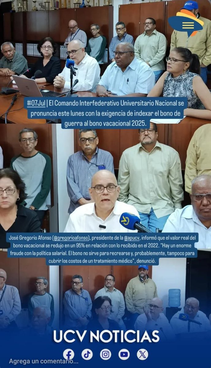 Comando Interfederativo Universitario rechaza 955 de pérdida de valor del Bono Vacacional, exige respuesta a las demandas formuladas ante el MPPEU y convoca a Jornada Nacional de Protesta el próximo jueves #10Jul a las 10 am.