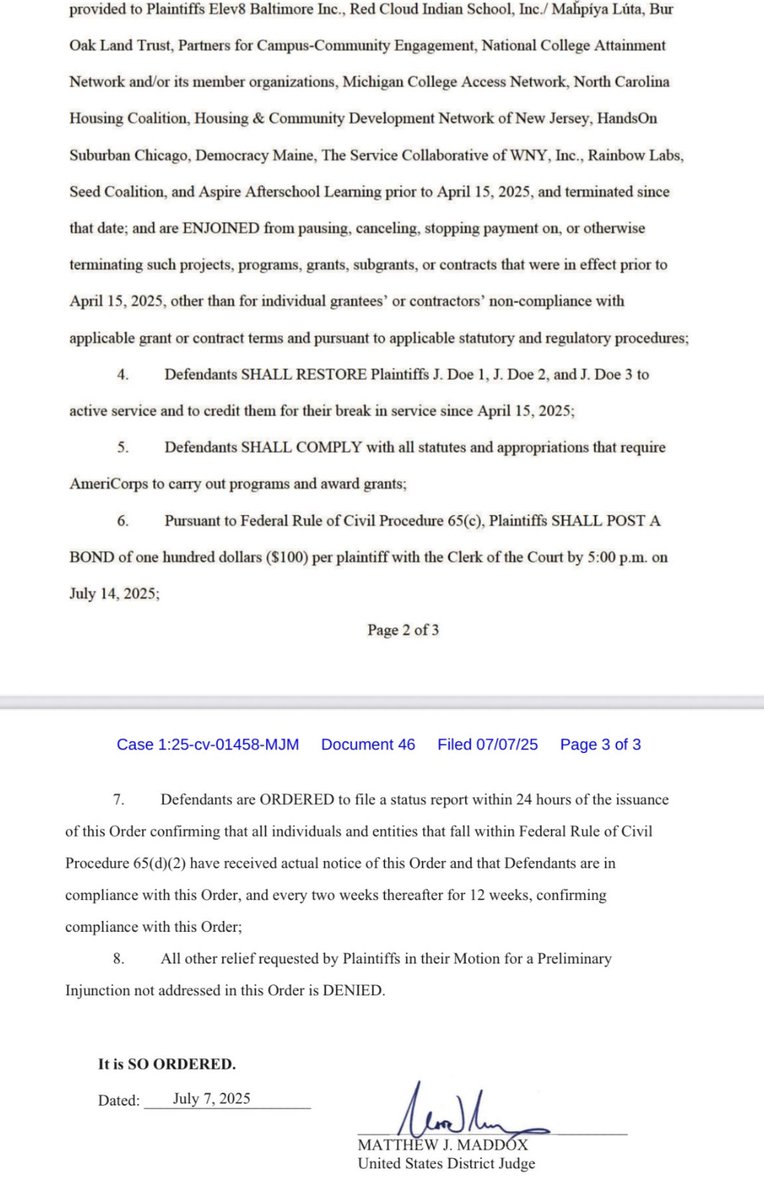 Norm Eisen (#TryingTrump out now!) (@normeisen) on Twitter photo BREAKING: we just secured a preliminary injunction against Trump's illegal shutdown of AmeriCorps!
Another great win for our team <a href="/DDFund_/">Democracy Defenders Fund</a>, with co-counsel Lowell & Assoc. <a href="/AFSCME/">AFSCME</a>, <a href="/DemocracyFwd/">Democracy Forward</a>
& more wonderful partners & clients
We will never stop fighting BREAKING: we just secured a preliminary injunction against Trump's illegal shutdown of AmeriCorps!
Another great win for our team <a href="/DDFund_/">Democracy Defenders Fund</a>, with co-counsel Lowell & Assoc. <a href="/AFSCME/">AFSCME</a>, <a href="/DemocracyFwd/">Democracy Forward</a>
& more wonderful partners & clients
We will never stop fighting