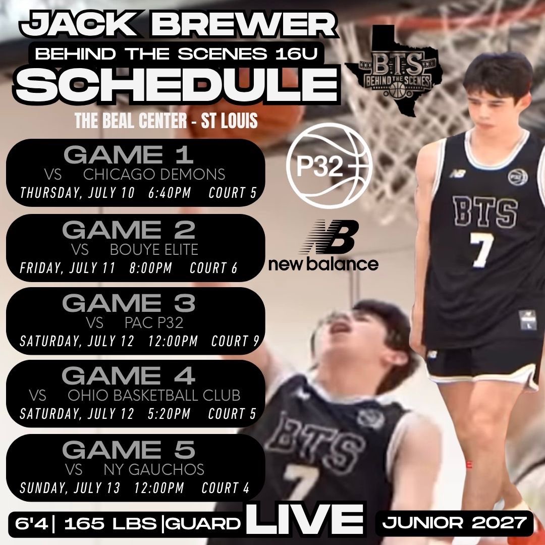 brewer_jack11's tweet image. Upcoming schedule at the New Balance P32 live period in St. Louis. @BTSSATX @BigA_SATX @imjustdriven @WEOVERME210 @masfresco @kevinmoses38 @WWFE_RCT @tcrock23 @bgraham82 @TexasHoopsGASO @GASOMass @GASOBlue @theoneeyedscout @AlamoCityHoops1