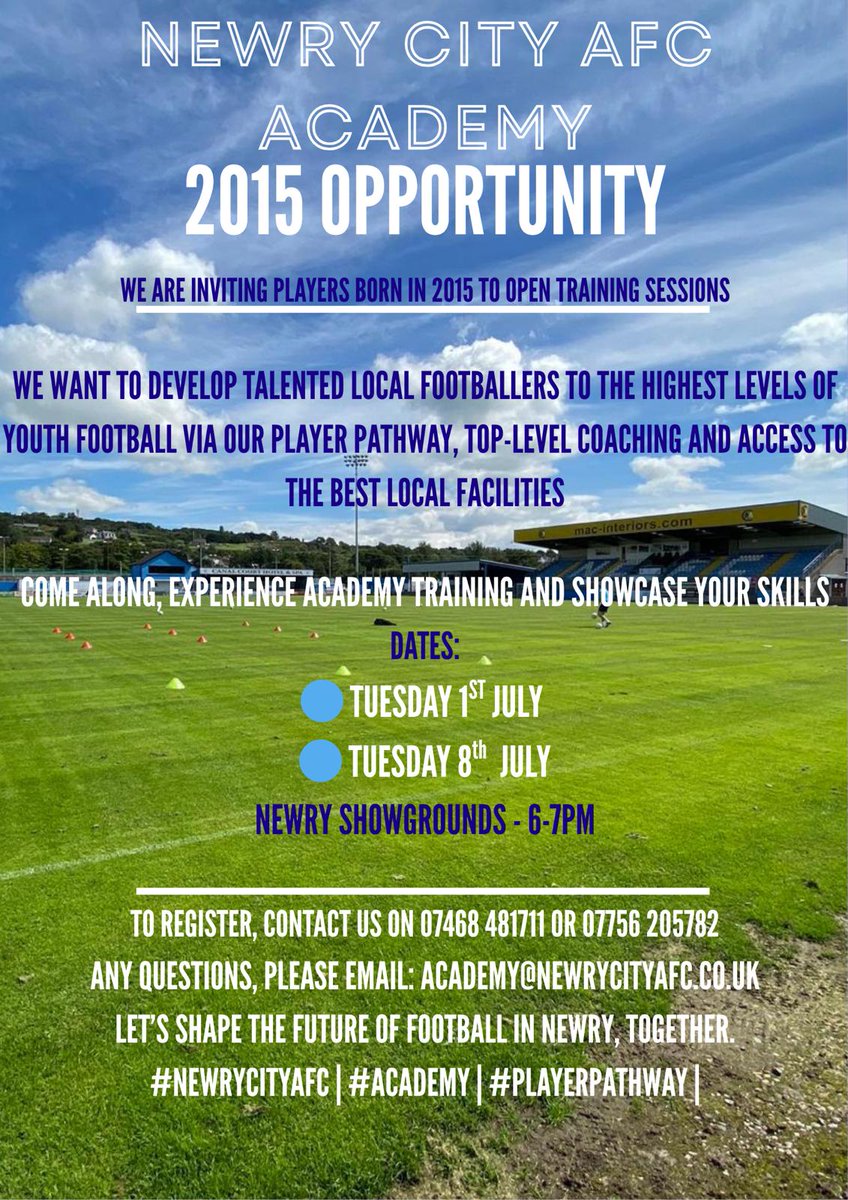 𝙁𝙞𝙣𝙖𝙡 𝙨𝙚𝙨𝙨𝙞𝙤𝙣 𝙩𝙤𝙢𝙤𝙧𝙧𝙤𝙬 𝙣𝙞𝙜𝙝𝙩

⚪️💙 2015 Open Training Sessions 💙⚪️

The club is inviting players born in 2015 to open training sessions.

See details below. 👇

#YourCityYourClub #BeAPartOfIt