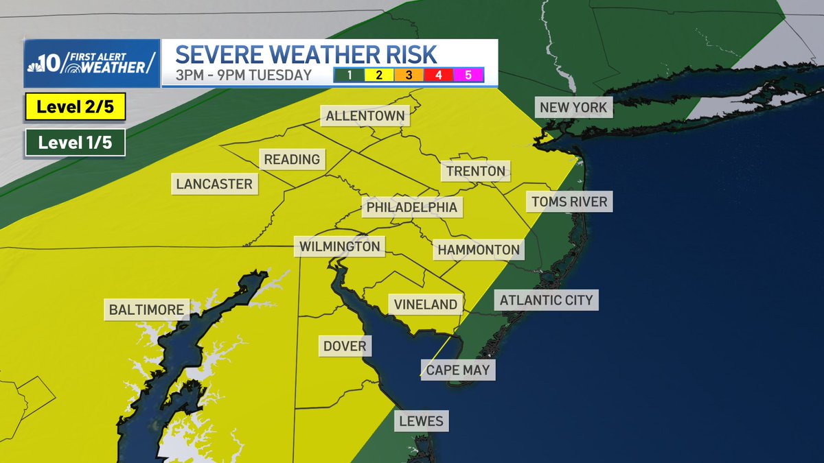 rjohnsontv's tweet image. Steamy & Stormy Tuesday🚨
Feels like temps will rise into the triple digits for many neighborhoods Tue afternoon before a cold front brings strong to severe storms from 3pm-9pm. Main threat = Damaging wind gusts.
Stay w/ @NBCPhiladelphia for updates on tomorrow's storm threat