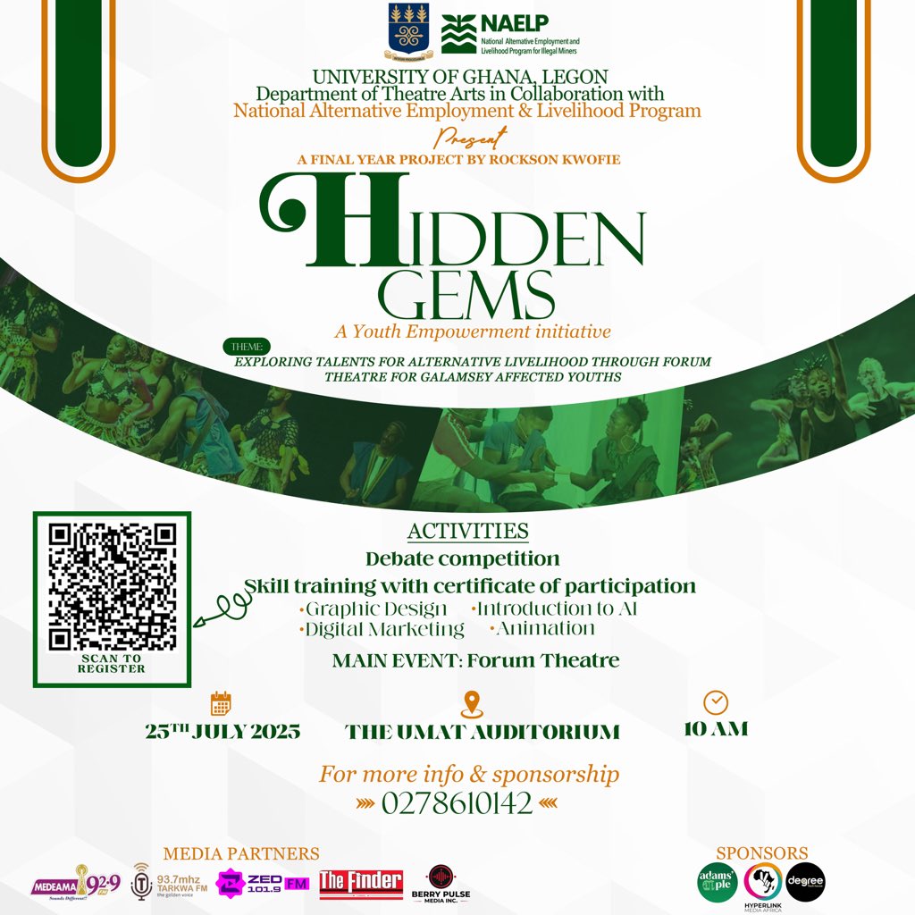 Rockson Soulπ¬π (@rocksonsoul1) on Twitter photo βHidden Gemsβ is my final year project, a youth empowerment initiative aimed at advocating for alternative livelihood for galemsey youths. This is a collaboration between <a href="/UnivofGh/">University of Ghana</a> Theatre Arts Department and the <a href="/naelpghana/">National Alternative Employment & Livelihood</a>. βHidden Gemsβ is my final year project, a youth empowerment initiative aimed at advocating for alternative livelihood for galemsey youths. This is a collaboration between <a href="/UnivofGh/">University of Ghana</a> Theatre Arts Department and the <a href="/naelpghana/">National Alternative Employment & Livelihood</a>.