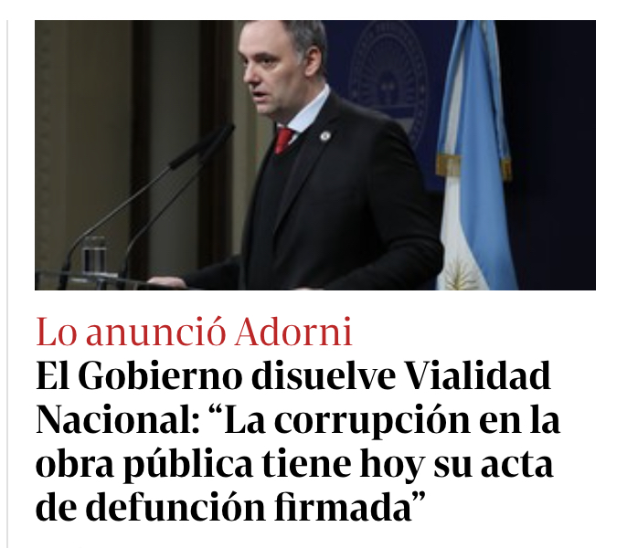Mentira. El acta de defunción se firmó cuando asumió el PRO en 2015 y llegó <a href="/JavierJiguacel/">Javier Iguacel</a> a Vialidad, donde denunció al kirchnerismo y cortó con la corrupción. No hace falta falsear la historia para contar un relato. Fin.