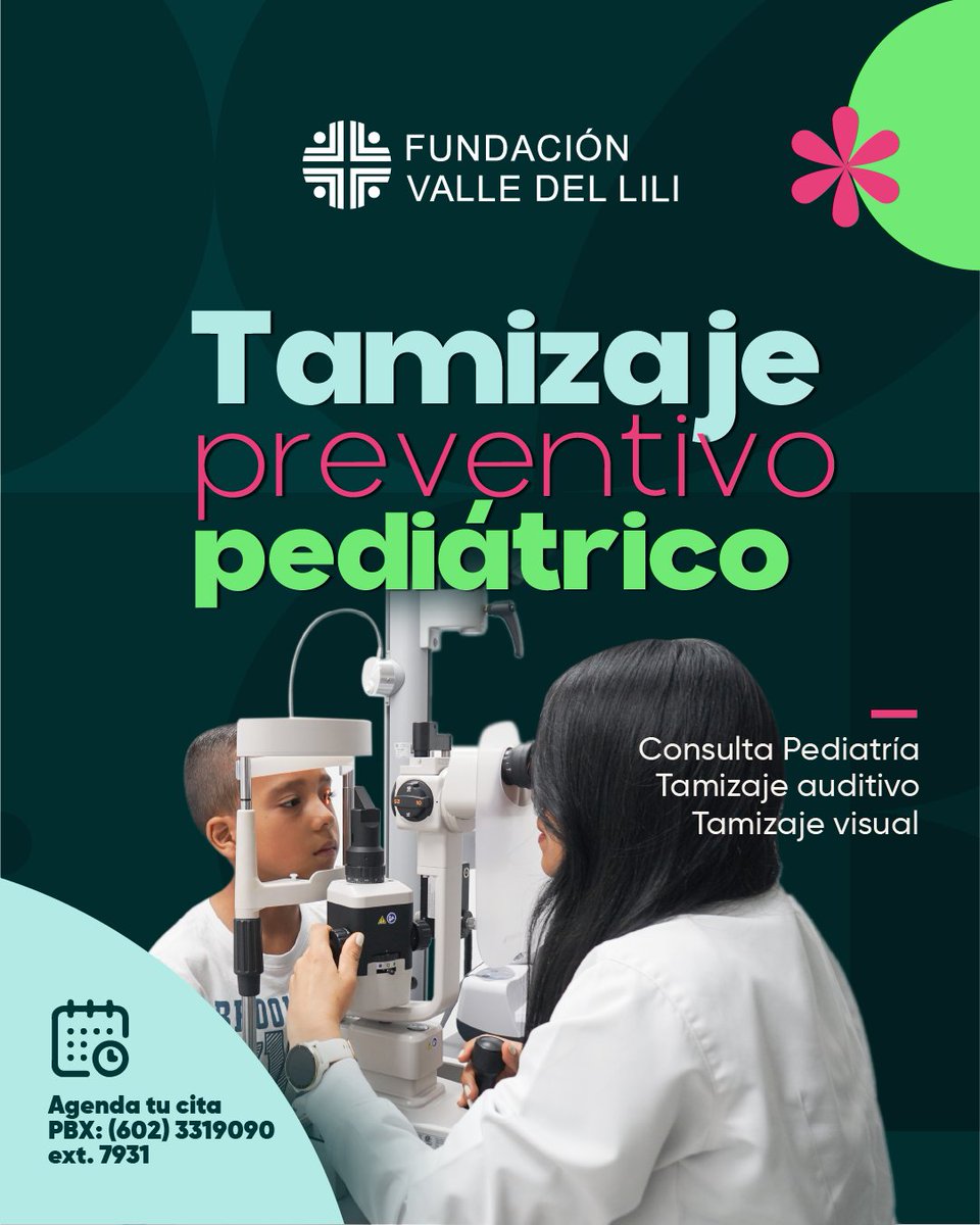 Realiza el tamizaje escolar preventivo de tus hijos en la Fundación Valle del Lili y asegúrate de que esté listo para comenzar esta nueva etapa con salud y bienestar.

Atención especializada y resultados confiables.
📞 Agenda tu cita: (602) 331 9090 ext. 7931.

#IngresoEscolar
