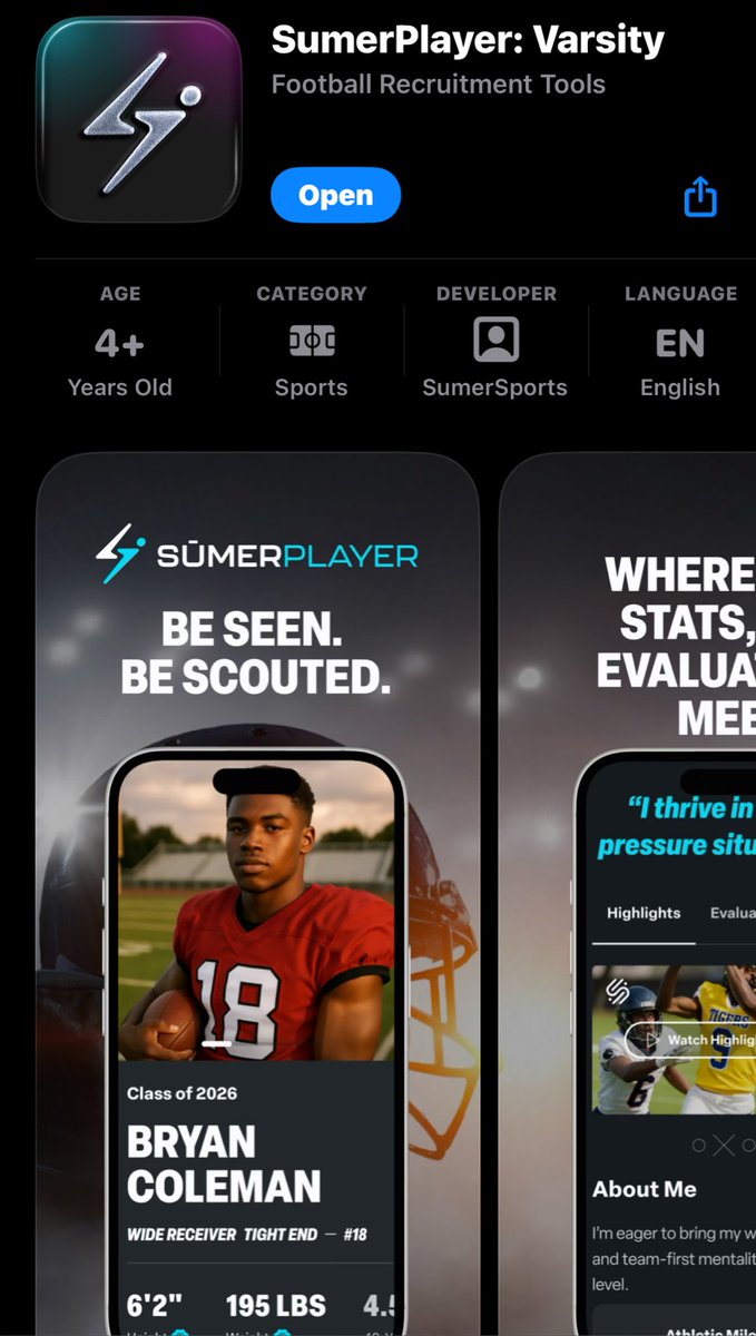 CoachGHicks's tweet image. 🚨 High school football recruits — it’s time to level up. 🚨
@SumerSports SumerPlayer app gives you fast, accurate, and verified measurements for:
📏 Height
📐 Wingspan
⚖️ Weight
🖐️ Hand Size
⏱️ 40-Yard Dash
No guessing. No exaggeration. Just legit numbers college scouts…