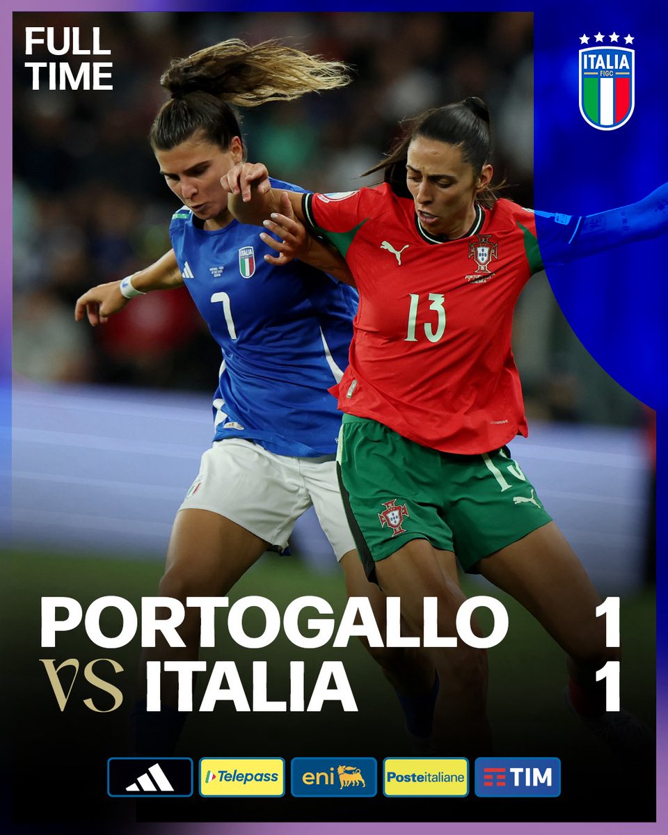 ⏱️ 𝐑𝐈𝐒𝐔𝐋𝐓𝐀𝐓𝐎 𝐅𝐈𝐍𝐀𝐋𝐄

🇵🇹🇮🇹 #PortogalloItalia 1️⃣-1️⃣
70’ #Girelli; 89’ Gomes

#WEURO2025 #PortogalloItalia
#Nazionale #Azzurre #LeAzzurreSiamoNoi
