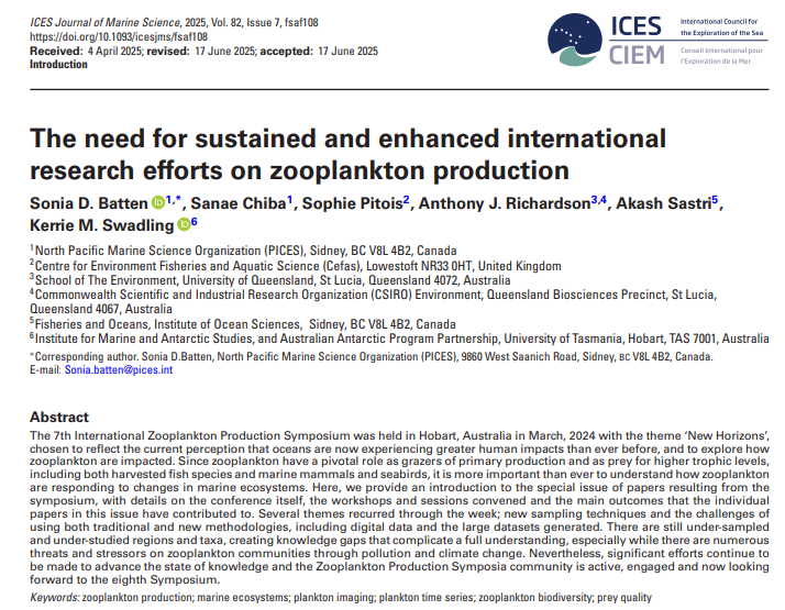 PICES_MarineSci's tweet image. 🌊 New Publication Alert! 📚
We are pleased to announce the publication of "The Need for Sustained and Enhanced International Research Efforts on Zooplankton Production," coauthored by PICES Executive Secretary Sonia Batten, Deputy Executive Secretary Sanae Chiba, and colleagues.…