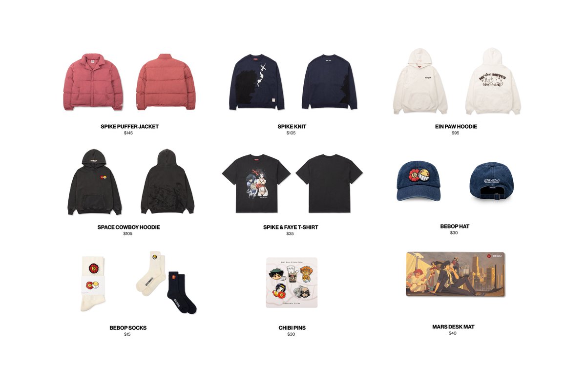 LudwigAhgren's tweet image. COWBOY BEBOP x MOGUL MOVES drop is finally out after 2 years of working on it 😭
for my birthday I only ask you look and appreciate the clothes bc I think it looks nice 😃