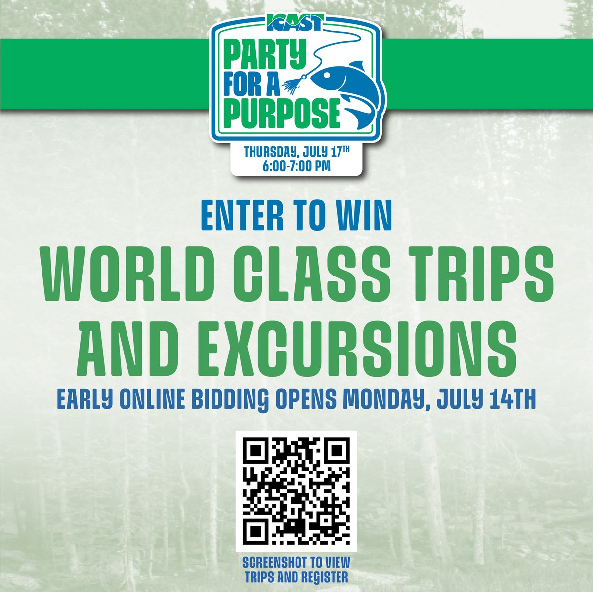 ASAFishing's tweet image. Party for a Purpose will debut at @ICASTshow 2025, providing a unique opportunity to win amazing trips and excursions while supporting advocacy efforts to Keep America Fishing! Get registered on the platform today to view prizes, bidding starts July 14! bit.ly/4lzPNYg