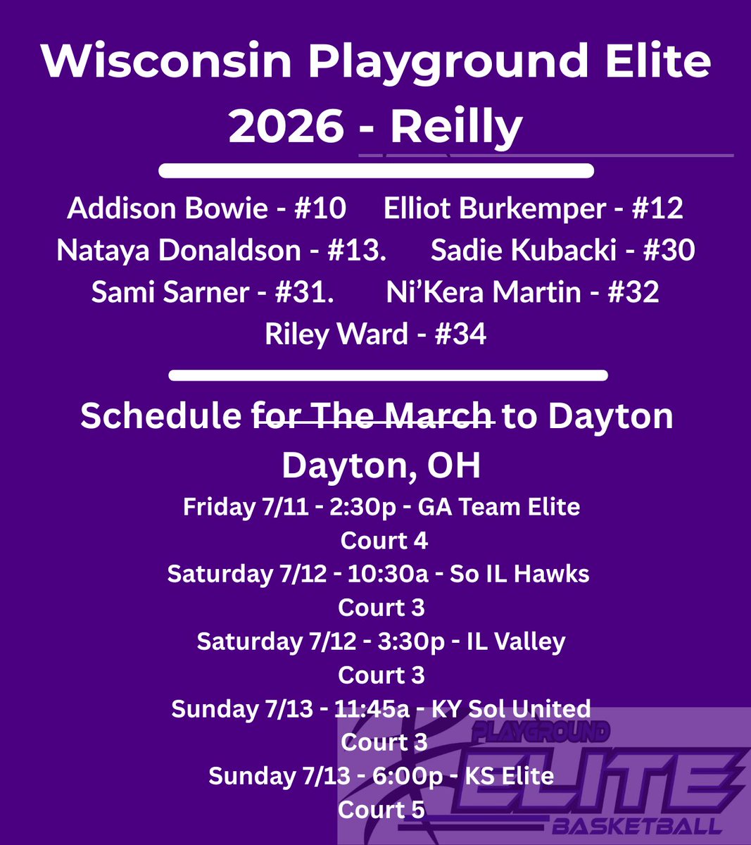 The stretch run for this team's AAU odyssey. Coming off a huge tournament win with big momentum.   

Ready for the <a href="/USJN/">USJN</a> March to Dayton.  See you there!
<a href="/WIPGEGirls/">Wisconsin Playground Elite</a>