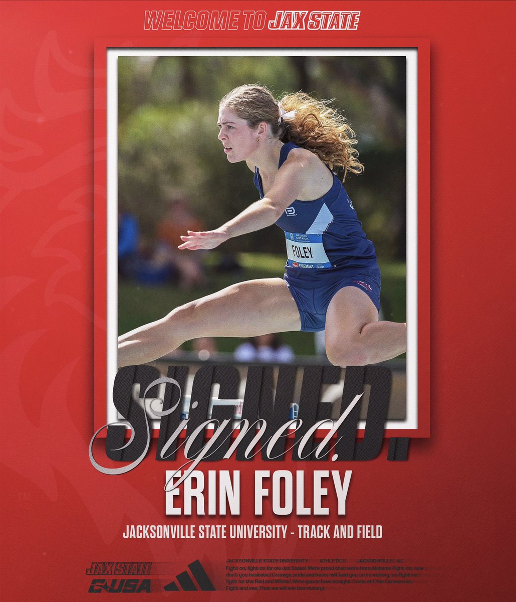JaxStateXCTF's tweet image. 𝓢𝓲𝓰𝓷𝓮𝓭 ✍️
👤 Erin Foley
🏃 Track & Field
📍 Wallington, Victoria, Australia
Welcome to Jacksonville, Erin 🤝
#StayCocky 🐔 | #FearTheBeak 👌