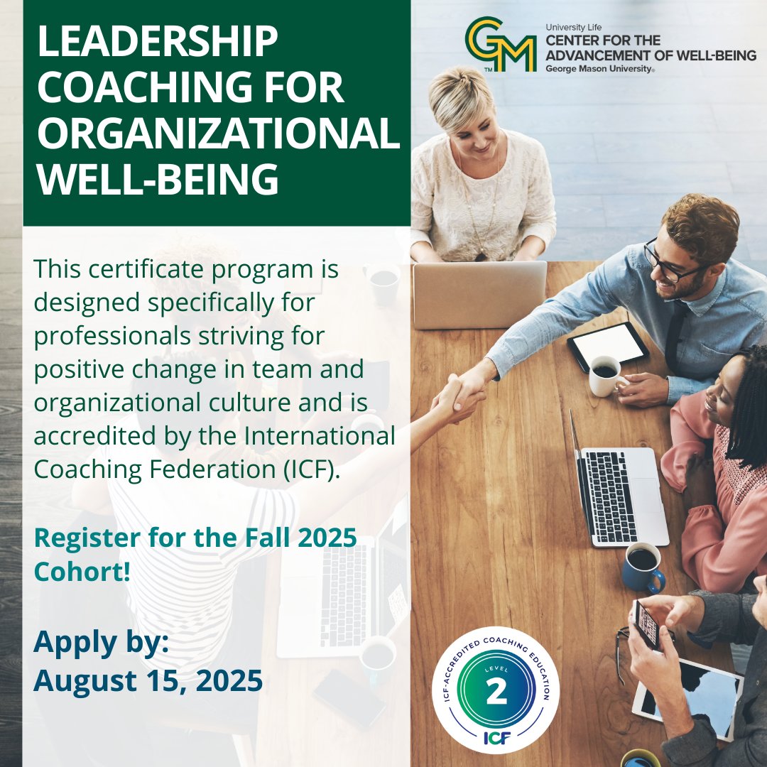 The application deadline for the Leadership Coaching Organizational Well-Being Cohort has been extended! Join our Leadership Coaching for Organizational Well-Being course and begin striving for positive change in your team. Submit your application by August 15!