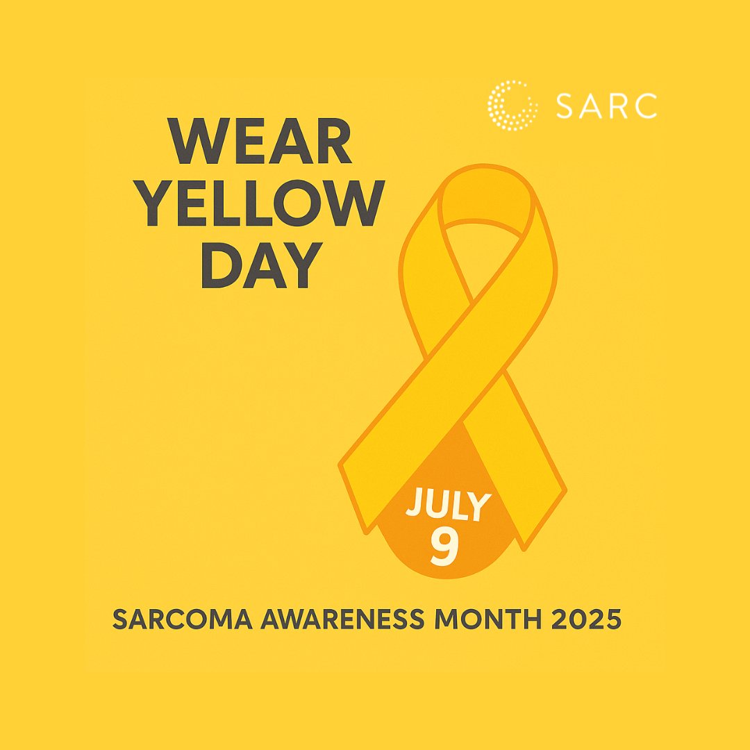 SARCtrials's tweet image. 💛 Tomorrow, July 9 is #WearYellowDay!
Wear yellow to raise awareness for #sarcoma and honor those impacted by this rare cancer.
Tag @SARCtrials and use #WearYellowForSarcoma 💪
#SarcomaAwarenessMonth #SarcomaStrong #sarcomaawareness