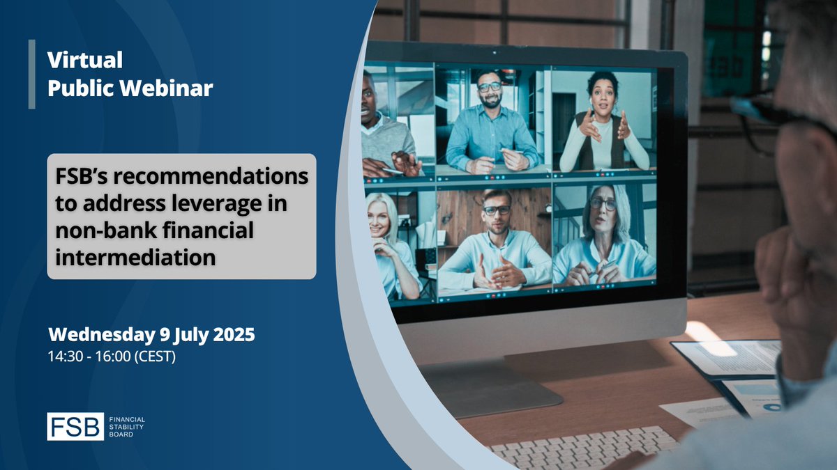 FinStbBoard's tweet image. 📆 Our Chair, Andrew Bailey, will host a public webinar to present the final FSB report on leverage in nonbank financial intermediation on Wed, 9 July, at 14:30 CEST.
👉 Register here by 8 July at 17:00 CEST: bit.ly/3IgiT0z
#Leverage #NonBanks