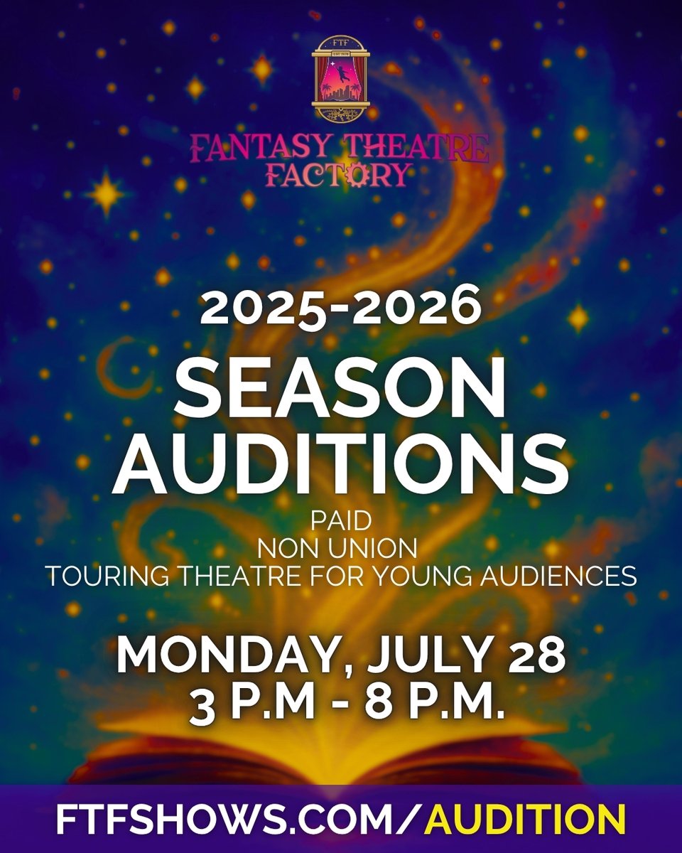We are hiring non-equity actors for our 2025–26 Season!
📍Miami Auditions: July 28
💸$75–$150/show | $40/rehearsal
🌎5 shows, statewide performances
🎟️ftfshows.com/audition

#CastingCall #TheatreJobs #FTFShows #TYA #TouringTheatre #MiamiActors #ActingAuditions #TheatreCasting