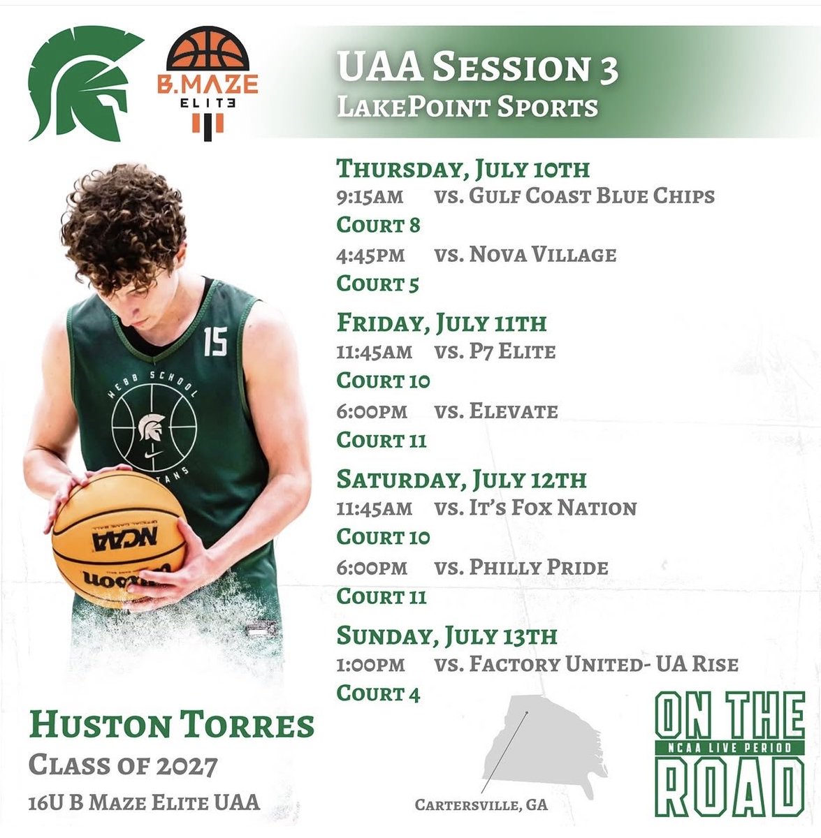 HustonTorres's tweet photo. Here’s my schedule for session 3 this upcoming weekend with B-maze! ⁦@KnoxWebbHoops⁩ ⁦@BMazeElite⁩ https://t.co/UmItNu1mAN