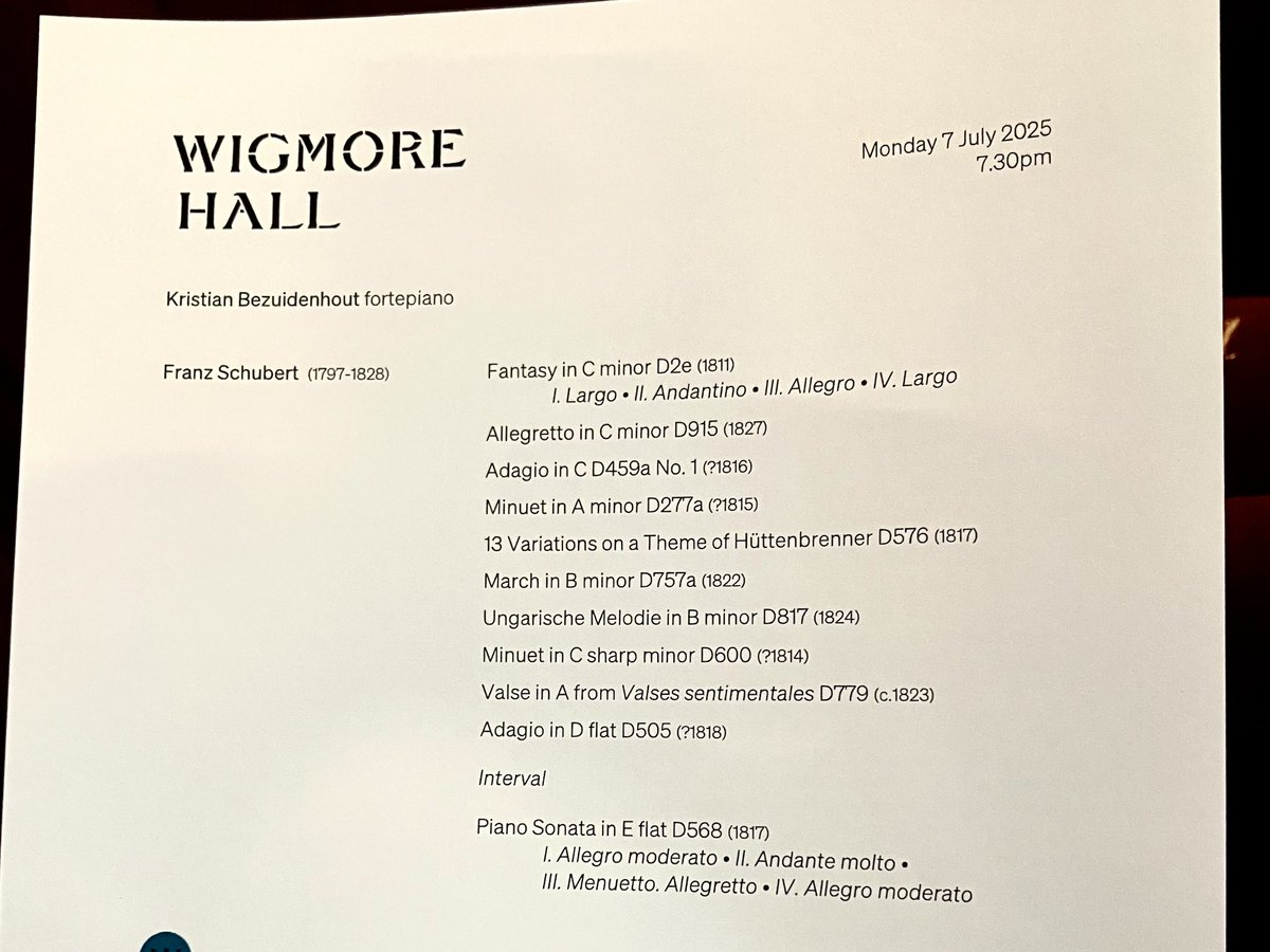 Adrian_Specs's tweet image. Beautiful recital @wigmore_hall tonight from @keyboardkris, focusing on early Schubert compositions. The first half was brilliantly programmed, with the feel almost of a deliberate sustained sequence: it’d be lovely to think a CD release might emerge from this.