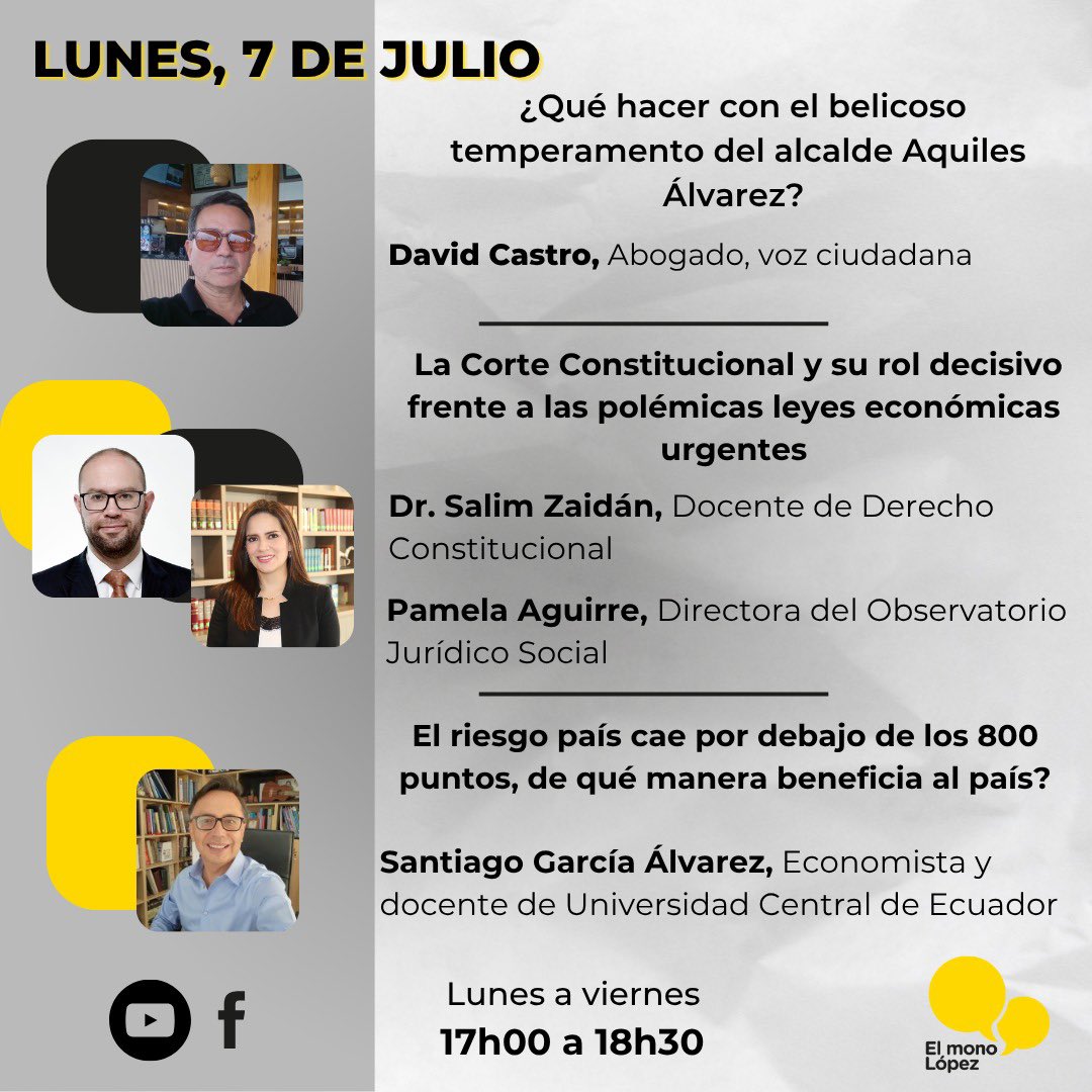 Andrés el mono López (@andreselmonol) on Twitter photo No te pierdas nuestro programa 😎
Lunes 7 de julio de 2025 a las 17h00 ⏰
Nuestros invitados:
🎙️David Castro
🎙️<a href="/SalimZaidan/">Salim Zaidán</a>
🎙️ <a href="/pame_j_aguirre/">Pamela Aguirre Castro</a>
🎙️<a href="/SantyGarcial/">Santiago García Álvarez</a> No te pierdas nuestro programa 😎
Lunes 7 de julio de 2025 a las 17h00 ⏰
Nuestros invitados:
🎙️David Castro
🎙️<a href="/SalimZaidan/">Salim Zaidán</a>
🎙️ <a href="/pame_j_aguirre/">Pamela Aguirre Castro</a>
🎙️<a href="/SantyGarcial/">Santiago García Álvarez</a>