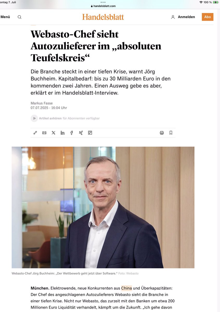 PeterPilz3's tweet image. #Webasto-Chef sieht Autozulieferer im „absoluten Teufelskreis“

Die Branche steckt in einer tiefen Krise, warnt Jörg Buchheim. Kapitalbedarf: bis zu 30 Milliarden Euro in den kommenden zwei Jahren, meldet das Handelsblatt! 

Alter! Es kommen brutale Summen auf Deutschland zu, um…