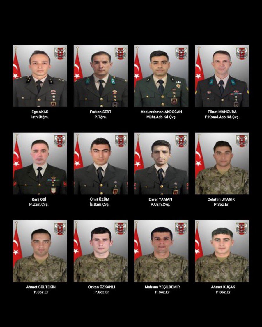 Pençe-Kilit Harekâtı bölgesinde devam eden mağara arama faaliyetleri sırasında şehit olan Kahraman Mehmetçiğimizin sayısının 12’ye yükseldiğini derin bir üzüntüyle öğrendim.

Şehitlerimize Allah’tan rahmet; kederli ailelerine, silah arkadaşlarına, aziz milletimize ve Türk Silahlı