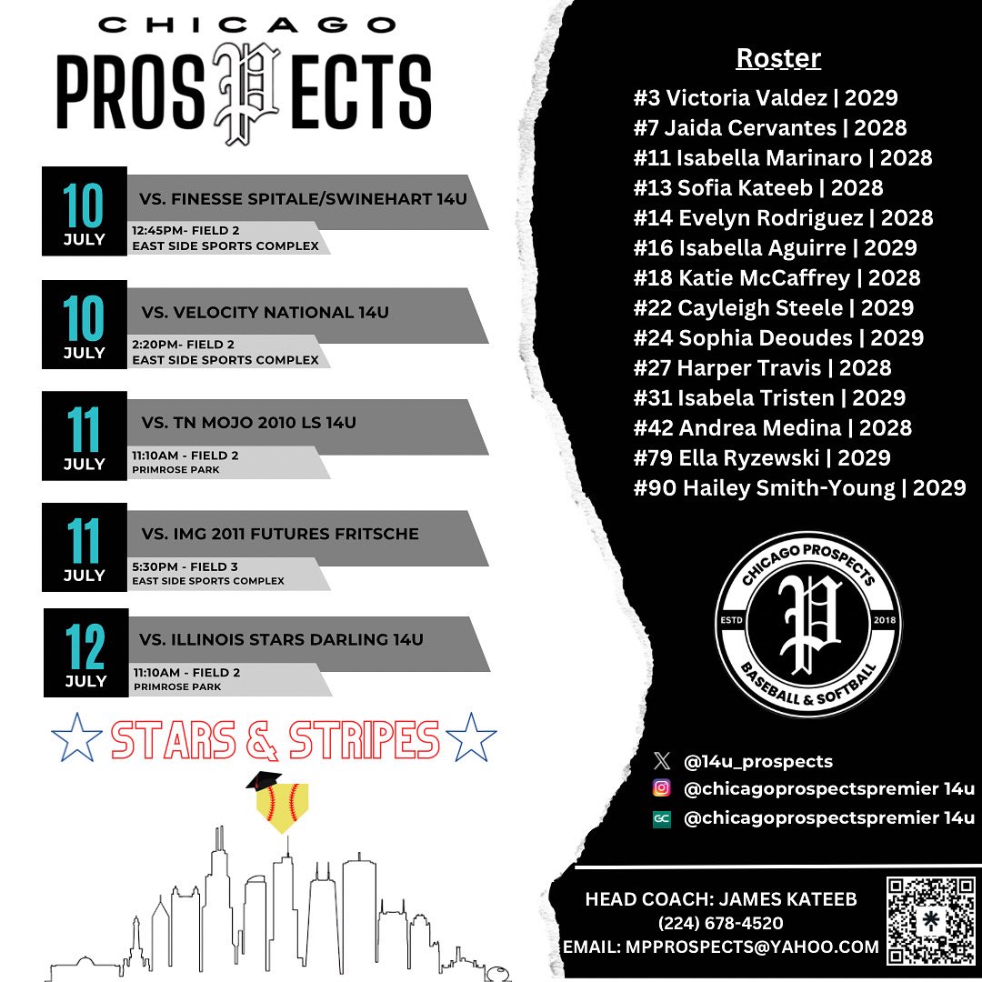 Isabella Marinaro 2028 (@bellamarinaro11) on Twitter photo Excited to be participating in the <a href="/DDSBandEvents/">Diamond Direction</a> Connect Chicago camp again! Also, back at it with the <a href="/14u_Prospects/">Chicago Prospects 14u Premier</a> at the LP4U Stars & Stripes tournament!
#TrustTheProcess
<a href="/LineDsoftball/">Line Drive Media</a> <a href="/PrepSoftball/">Prep Softball 🥎</a> <a href="/ExtraInningSB/">EXTRA INNING SOFTBALL</a> <a href="/TopPreps/">SPORTS NEWS, VIDEOS, GRAPHICS, EXPOSURE & MORE</a> <a href="/gatorjack72/">Girls In The Game</a> <a href="/SunilSportsNews/">Sports News By Sunil Sunder Raj</a> <a href="/Vol_Softball/">Tennessee Softball</a> Excited to be participating in the <a href="/DDSBandEvents/">Diamond Direction</a> Connect Chicago camp again! Also, back at it with the <a href="/14u_Prospects/">Chicago Prospects 14u Premier</a> at the LP4U Stars & Stripes tournament!
#TrustTheProcess
<a href="/LineDsoftball/">Line Drive Media</a> <a href="/PrepSoftball/">Prep Softball 🥎</a> <a href="/ExtraInningSB/">EXTRA INNING SOFTBALL</a> <a href="/TopPreps/">SPORTS NEWS, VIDEOS, GRAPHICS, EXPOSURE & MORE</a> <a href="/gatorjack72/">Girls In The Game</a> <a href="/SunilSportsNews/">Sports News By Sunil Sunder Raj</a> <a href="/Vol_Softball/">Tennessee Softball</a>
