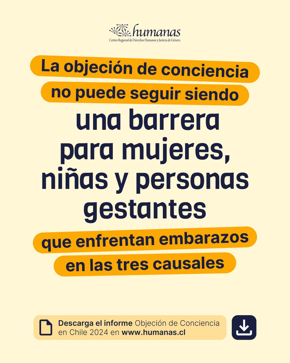 🔸El nuevo reglamento es un avance.
Pero los datos muestran que la objeción de conciencia sigue siendo barrera real para acceder al aborto en las 3 causales.
📊 El aborto es un derecho y una garantía de salud.
📥 humanas.cl
#ObjeciónDeConciencia #HablemosDeAborto
