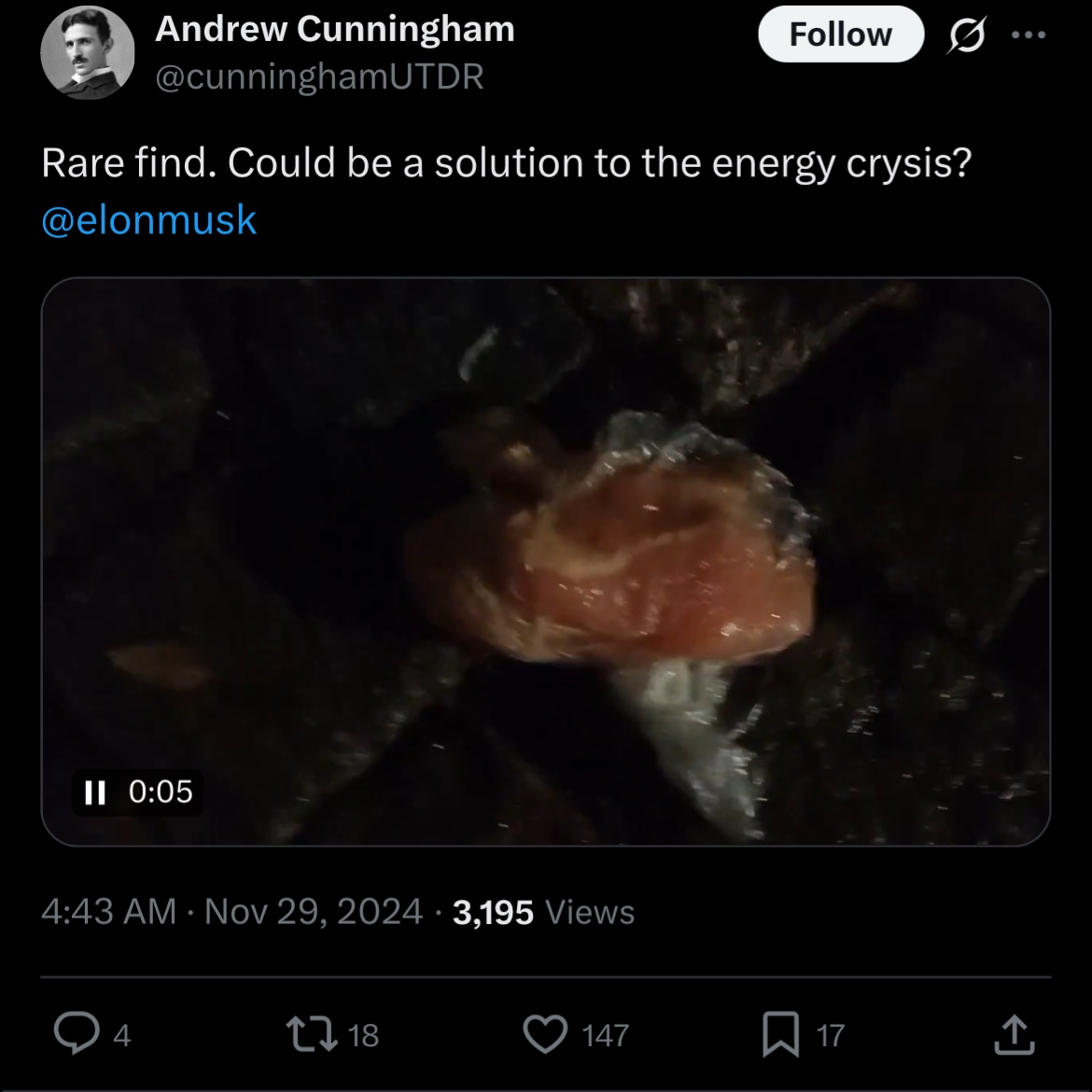 Andrew Cunningham refusing to use Twitter so he lets a troll run his account might be the greatest Youtuber bit of all time. Andrew has willingly left his social media in the hands of a brainrotted individual that films the food they throw on the pavement outside their house
