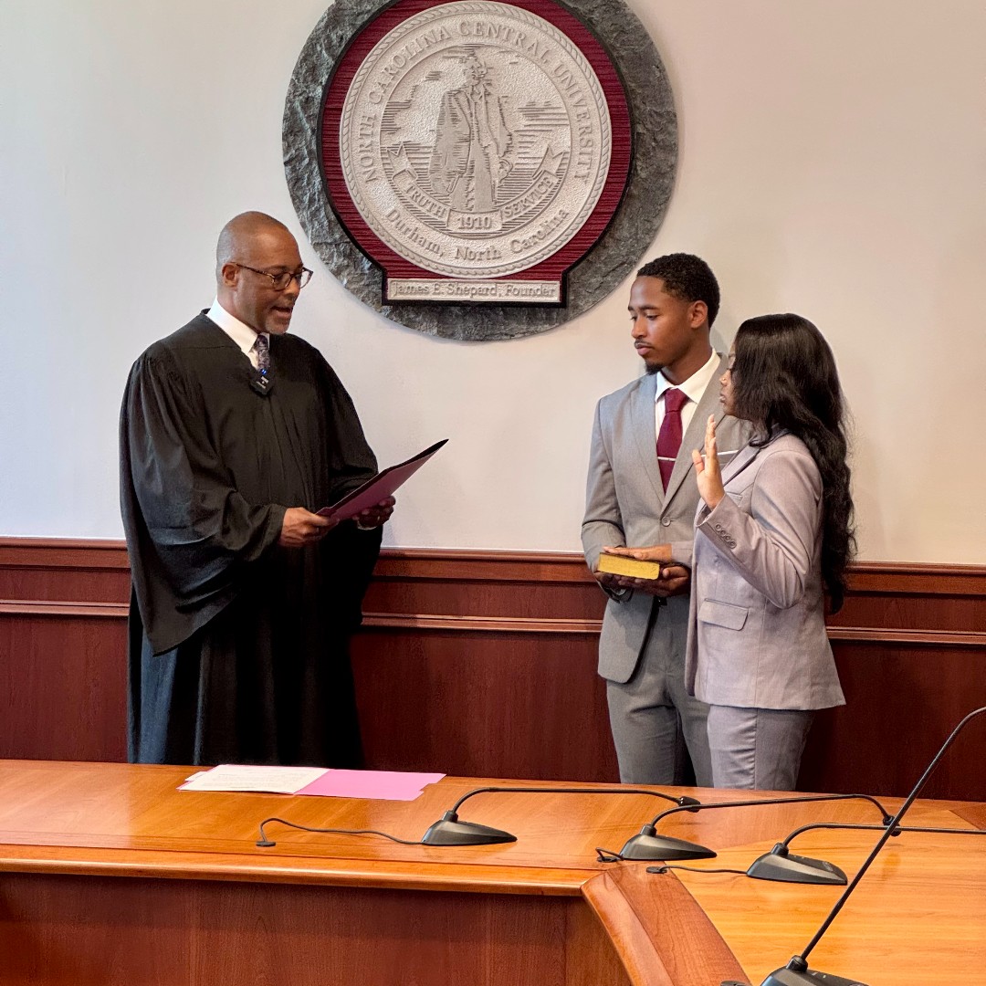 Exciting times at NCCU as we welcomed two new members of the NCCU Board of Trustees this morning. SGA President Sha'Lexus Sanders and Dr. Orlando Stovall '76 were sworn in as trustees. I look forward to working with them to keep building our institution! #NCCU #EagleinChief13