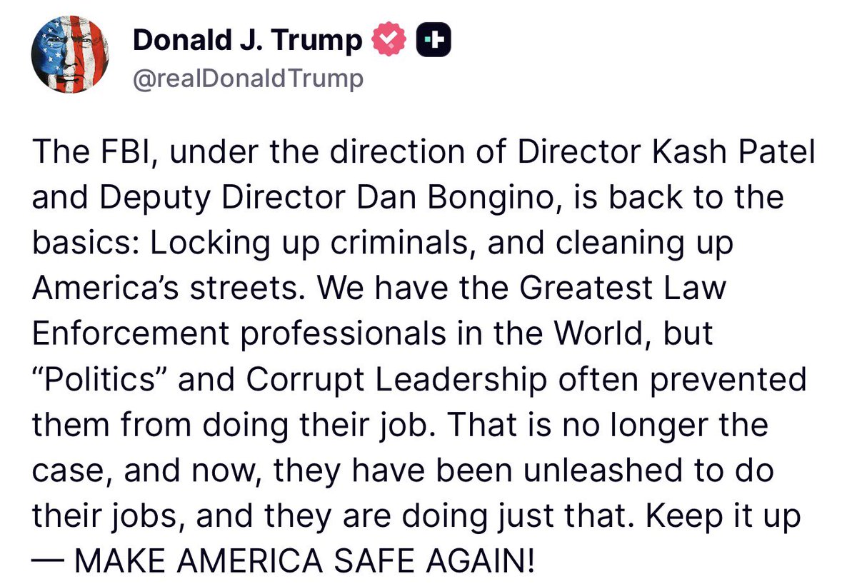 Trump is now DOUBLING DOWN on the complete COVER UP &amp; ERASURE of Epstein’s crimes and even praising the FBI while gloating about how “We have the Greatest Law Enforcement professionals in the World” and going “back to the basics”.

Acting like he didn’t just help pull off the