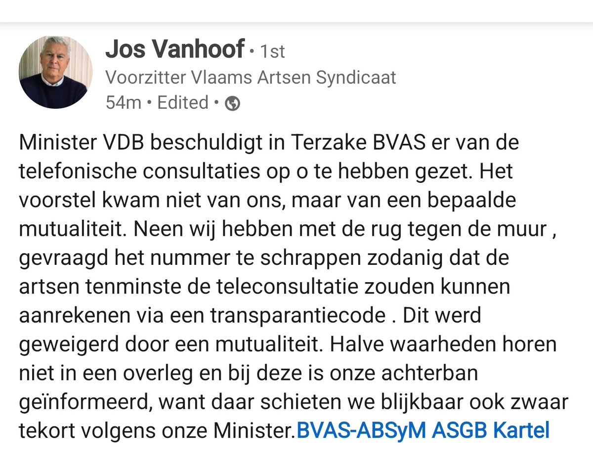 Nikolas De Meurechy (@ndemeurechy) on Twitter photo Dus, officiële rechtzetting <a href="/terzaketv/">Terzake</a> en verontschuldiging van minister VDB die ten onrechte <a href="/bvastweets/">BVAS-ABSyM</a> beschuldigd van leugens en slechte representatie, wanneer?
Huichelaar eerste klasse. Toont onmiddellijk hoe vals gebekt de rest van betoog is.
<a href="/specialistkrant/">De Specialist</a> <a href="/MediSfeer/">Medi-Sfeer</a> Dus, officiële rechtzetting <a href="/terzaketv/">Terzake</a> en verontschuldiging van minister VDB die ten onrechte <a href="/bvastweets/">BVAS-ABSyM</a> beschuldigd van leugens en slechte representatie, wanneer?
Huichelaar eerste klasse. Toont onmiddellijk hoe vals gebekt de rest van betoog is.
<a href="/specialistkrant/">De Specialist</a> <a href="/MediSfeer/">Medi-Sfeer</a>