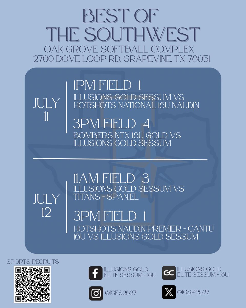 This weekend's tournament schedule is out!🥎🗓️ Let's goooo! Catch us on the field🔥 #IllusionsGoldElite #LeadTheWay #FastpitchSoftball #SummerSeason