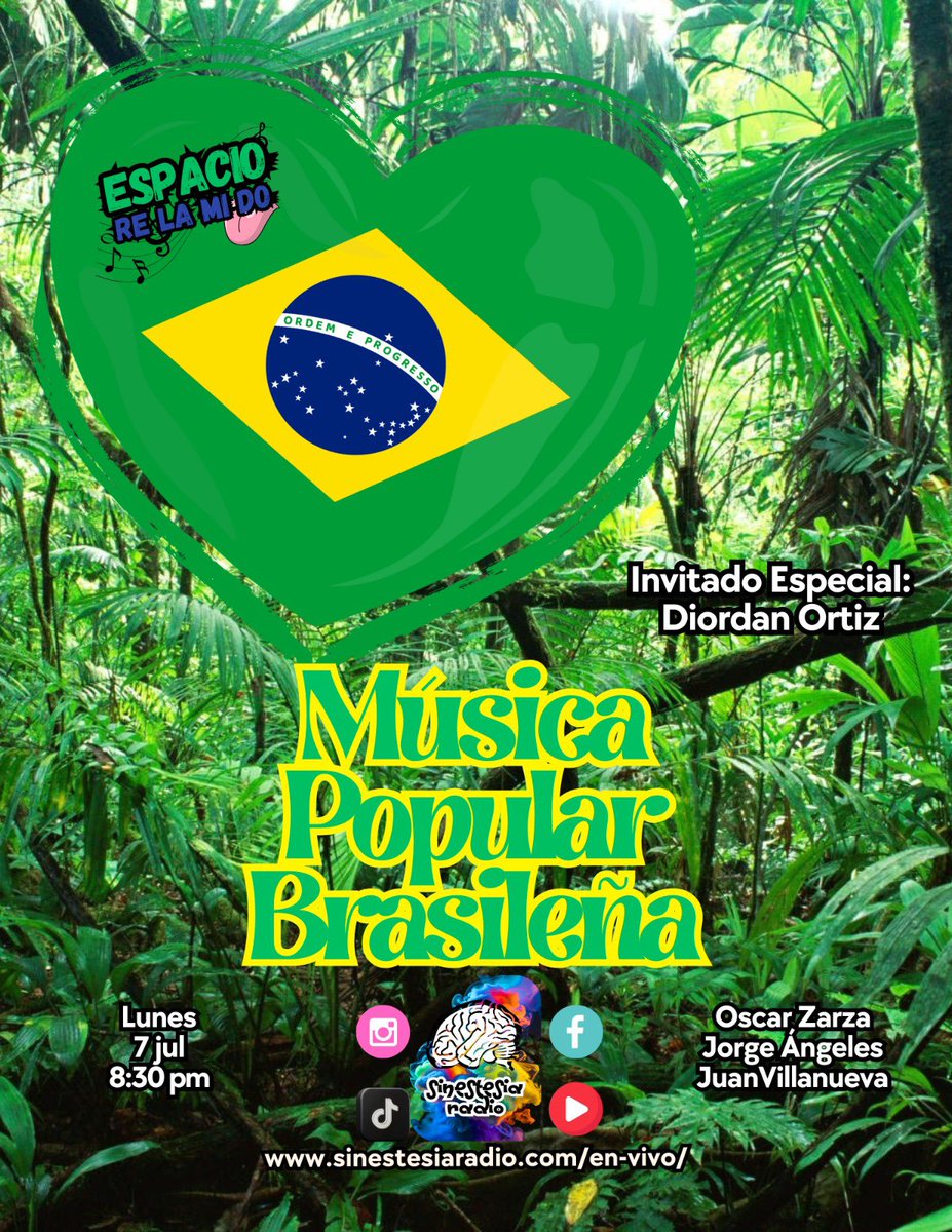 EspacioReLaMiDo's tweet photo. Esta noche en su @EspacioReLaMiDo nos acompaña Diordan Ortiz, desde Brasil, para ponernos a bailar con la Música Popular Brasileña.

Sintonízanos en punto de las 8:30 pm por @SinestesiaRadi0 a través de https://t.co/0OQ88UFnnf

#SinestesiaRadio 
#EspacioReLaMiDo https://t.co/pjFHZ6TA7e