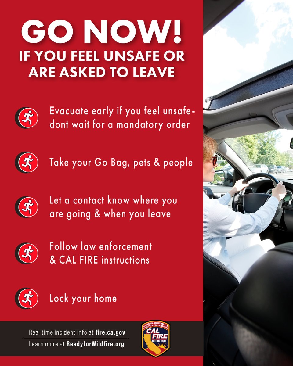 Don't wait until it's too late—start your evacuation planning now with the Ready, Set, Go! guide.
Get Ready, Get Set, Go Now, and Stay Informed. 
Visit ReadyForWildfire.org to get started.
The steps you take today could save your life tomorrow.