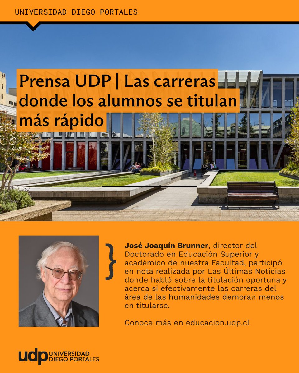 Facultad de Educación UDP (@educacionudp) on Twitter photo OPINIÓN |Compartimos participación de José Joaquín Brunner, director del Doctorado en Educación Superior y académico de nuestra Facultad, realizada por <a href="/lun/">Las Últimas Noticias</a> donde habló sobre las carreras donde los alumnos se titulan más rápido✔️
Conoce más aquí: qrcd.org/8wlv 📲 OPINIÓN |Compartimos participación de José Joaquín Brunner, director del Doctorado en Educación Superior y académico de nuestra Facultad, realizada por <a href="/lun/">Las Últimas Noticias</a> donde habló sobre las carreras donde los alumnos se titulan más rápido✔️
Conoce más aquí: qrcd.org/8wlv 📲
