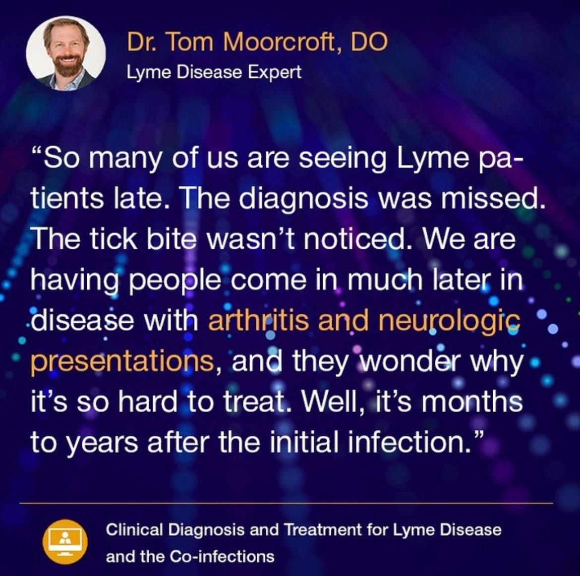 Dr. Tom Moorcroft is a board-certified physician and has been practicing for over a decade. He treats some of the sickest, most sensitive patients suffering from chronic Lyme disease and other environmentally acquired illnesses. 

bit.ly/3qLNOZF
#igenex #lyme