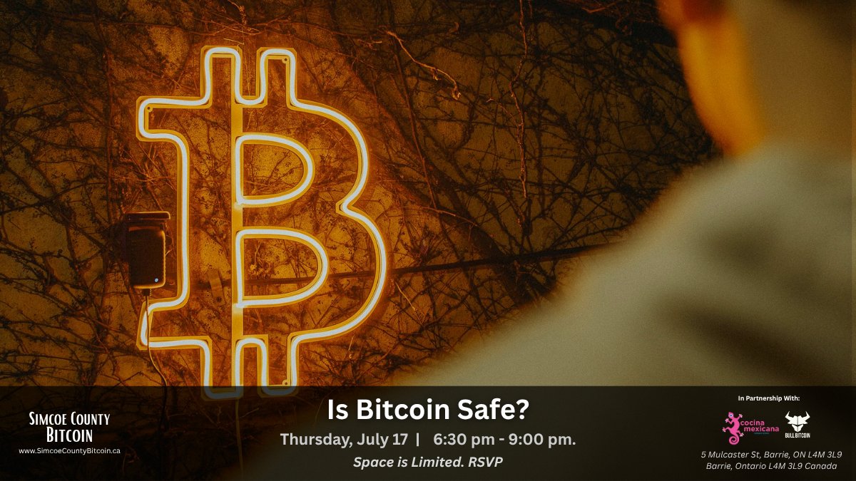July 17th - Barrie Bitcoin Meetup

Is your Bitcoin really safe? 

Get the answers: 

🔒 What is self-custody? 
📱 Wallet basics (hot vs. cold) 
🔑 How to protect your seed phrase 
🏆 Trivia &amp; networking!

Register for free: simcoecountybitcoin.ca/event/barrie-b…