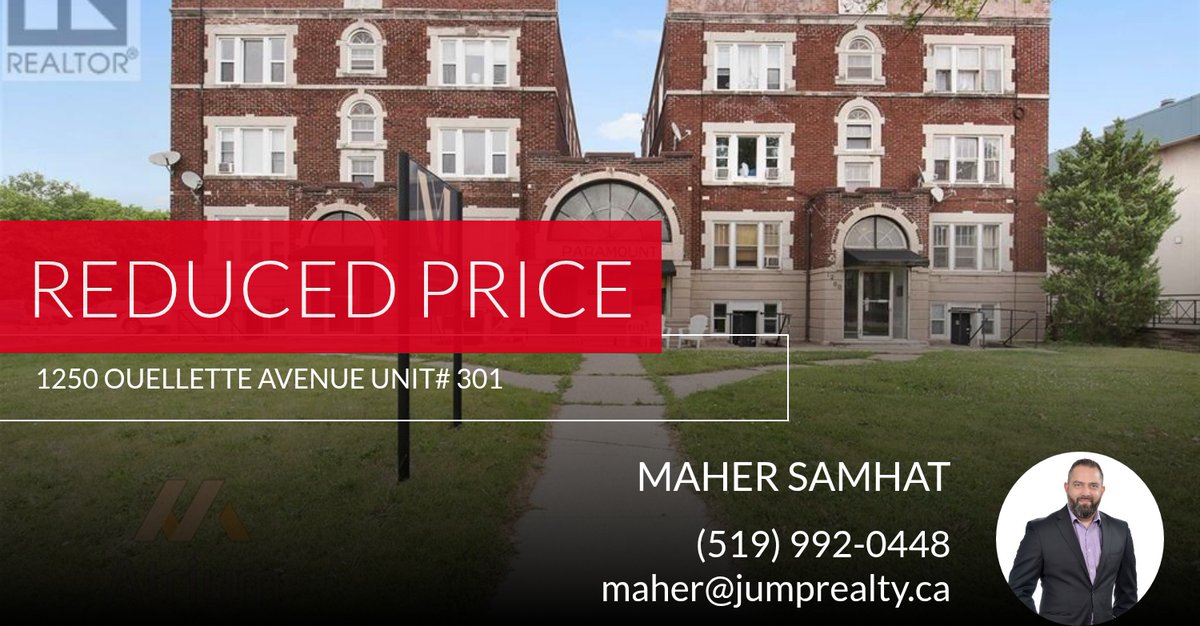 MaherSamhat23's tweet photo. 📍 Reduced Price 📍 This recently reduced home at 1250 Ouellette Avenue Unit# 301 in Windsor won't last long, so, don't wait to set up a showing! Reach out here or at (519) 992-0448 for more information!

Best regards

Maher Samhat... https://t.co/gdypckHqVI https://t.co/WX0cnNMx1T