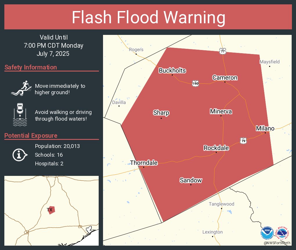 Flash Flood Warning including Rockdale TX, Cameron TX and  Thorndale TX until 7:00 PM CDT