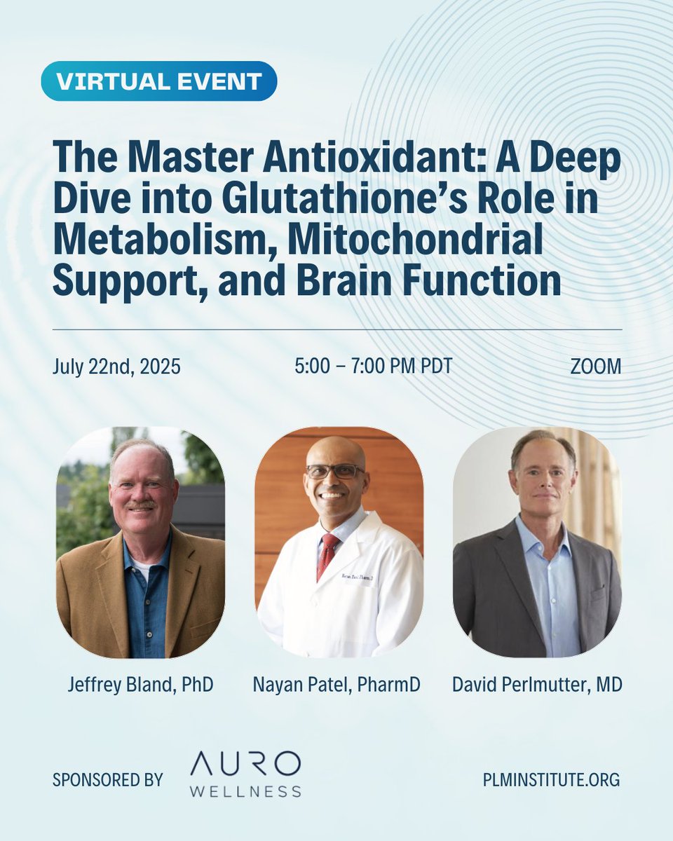 GLUTATHIONE is known as the "MASTER ANTIOXIDANT" that

⚡ Enhances metabolism

🔋 Improves mitochondrial health

🧠 Supports brain health &amp; cognitive function

Register now and add this tool to your toolkit!

🔗 plminstitute.org/events/the-mas…

#plmi #personalizedmedicine