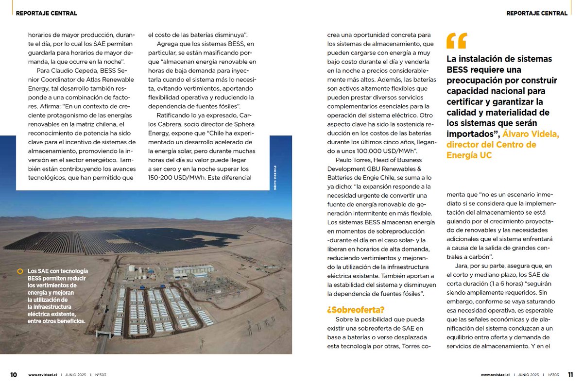 acesol's tweet image. En el reciente reportaje de @r_electricidad , nuestro director de Regulación y Políticas Públicas, Danilo Jara, destacó el crecimiento sostenido en la capacidad instalada de sistemas de almacenamiento en 🇨🇱, impulsado por tres factores principales:
Leer en
lnkd.in/eqcbQ77n