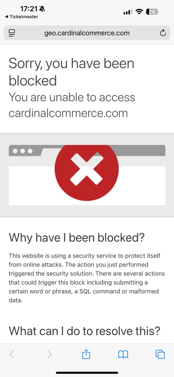 brilsainz's tweet photo. Hey @Ticketmaster @TMFanSupport this pop-ups out when you try to complete a purchase. https://t.co/cUUyPXSliv