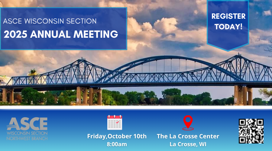 AsceWisconsin's tweet photo. Join ASCE’s Northwest Branch &amp; WI Section for the 2025 Annual Meeting 🗓️ Friday, Oct 10 at the La Crosse Center in beautiful La Crosse, WI!

🔗 Register: https://t.co/1rnNAvB5tD
💼 Sponsor info: https://t.co/EdqfmOv0ko

#ASCE #CivilEngineering #WIevents #Networking https://t.co/EbhV6VzCDU