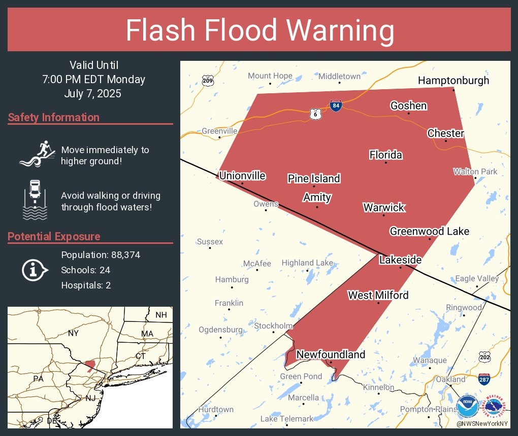 Flash Flood Warning including Warwick NY, Goshen NY and  Chester NY until 7:00 PM EDT