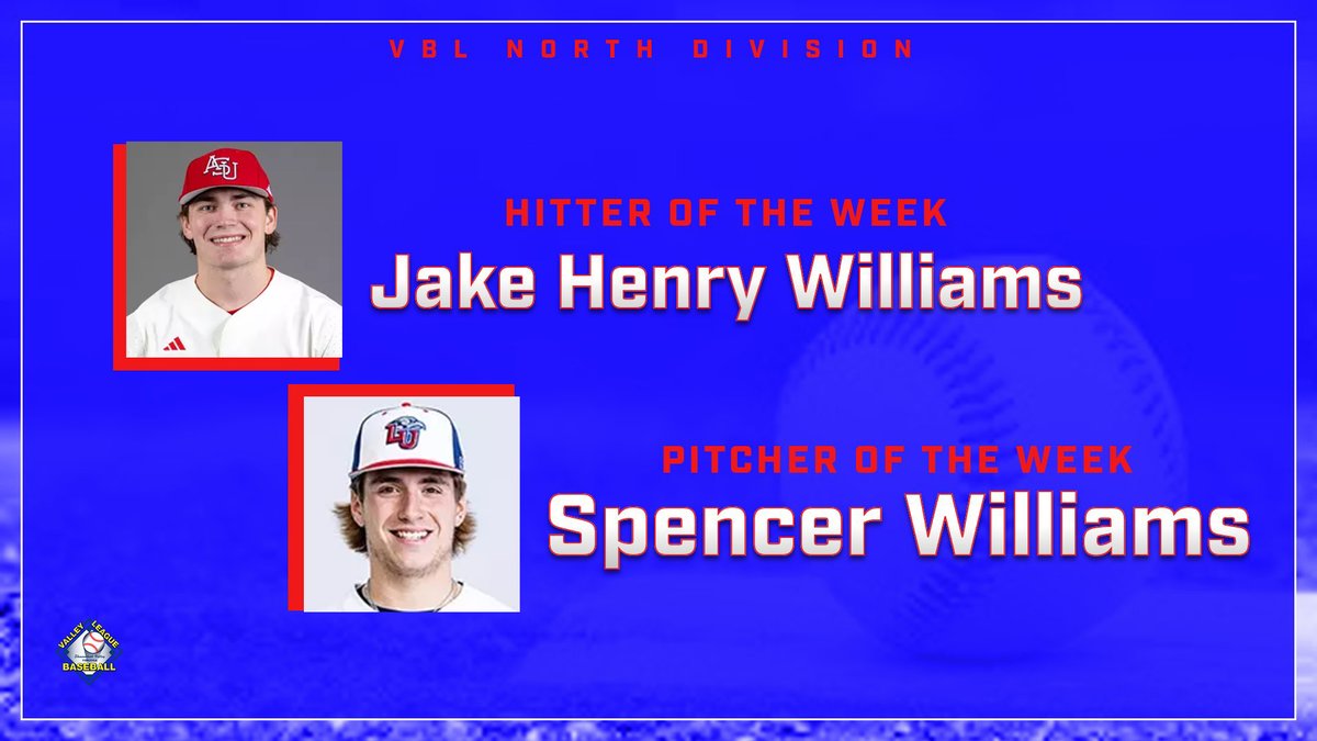 Valley Baseball League (@vblbaseball) on Twitter photo North Division weekly awards in the <a href="/VBLBaseball/">Valley Baseball League</a> swept by <a href="/NMRebelsVBL/">Rebels Baseball</a> Player of the Week is <a href="/Jake3will/">Jake Henry Williams</a> <a href="/AStateBaseball/">Arkansas State Red Wolves Baseball</a> and the Pitcher of the Week is <a href="/Stwilliams_2/">Spencer Williams</a> <a href="/LibertyBaseball/">Liberty Baseball</a> North Division weekly awards in the <a href="/VBLBaseball/">Valley Baseball League</a> swept by <a href="/NMRebelsVBL/">Rebels Baseball</a> Player of the Week is <a href="/Jake3will/">Jake Henry Williams</a> <a href="/AStateBaseball/">Arkansas State Red Wolves Baseball</a> and the Pitcher of the Week is <a href="/Stwilliams_2/">Spencer Williams</a> <a href="/LibertyBaseball/">Liberty Baseball</a>