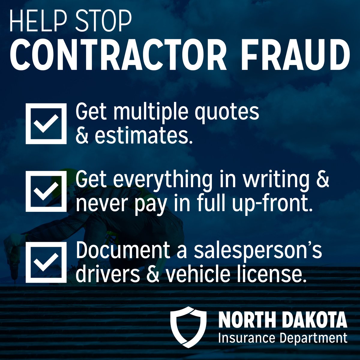 Repairing storm damage can be a daunting task, but don't let your guard down while you seek out contractors.

If you suspect fraudulent activity, let us know: bit.ly/NDinsurancefra…