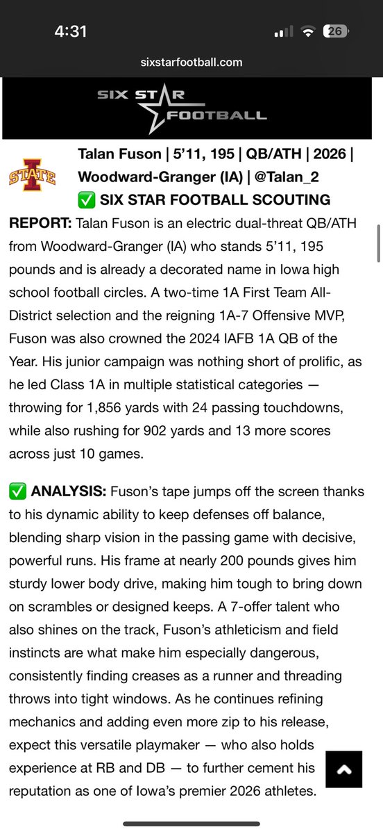 Talan Fuson (@talan_2) on Twitter photo 🙏🙏 Thank you <a href="/sixstarfootball/">Six Star Football | PLUS+</a> for the amazing write up!
<a href="/alex_kirton70/">Alex Kirton</a> <a href="/CoachSerk/">Coach Crnkovich</a> 🙏🙏 Thank you <a href="/sixstarfootball/">Six Star Football | PLUS+</a> for the amazing write up!
<a href="/alex_kirton70/">Alex Kirton</a> <a href="/CoachSerk/">Coach Crnkovich</a>