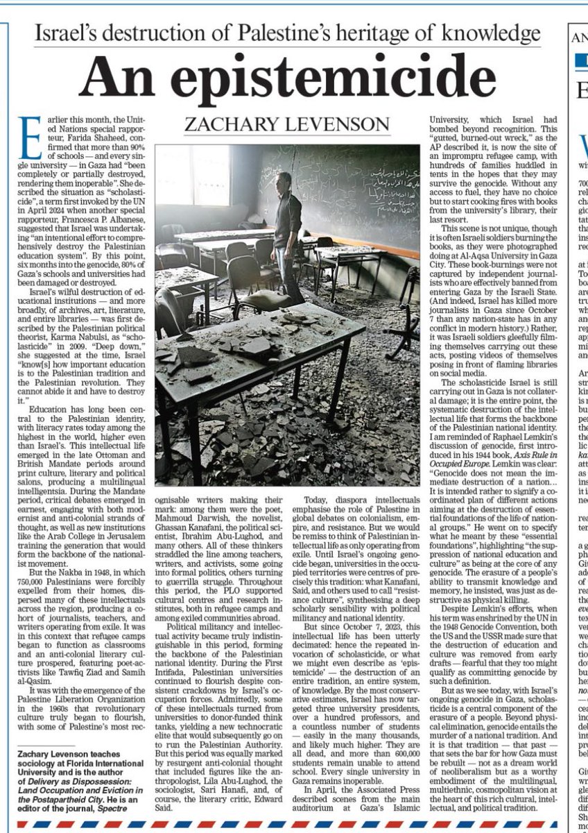 My op/ed on Israel's scholasticide in Gaza, out this morning in <a href="/ttindia/">The Telegraph</a>