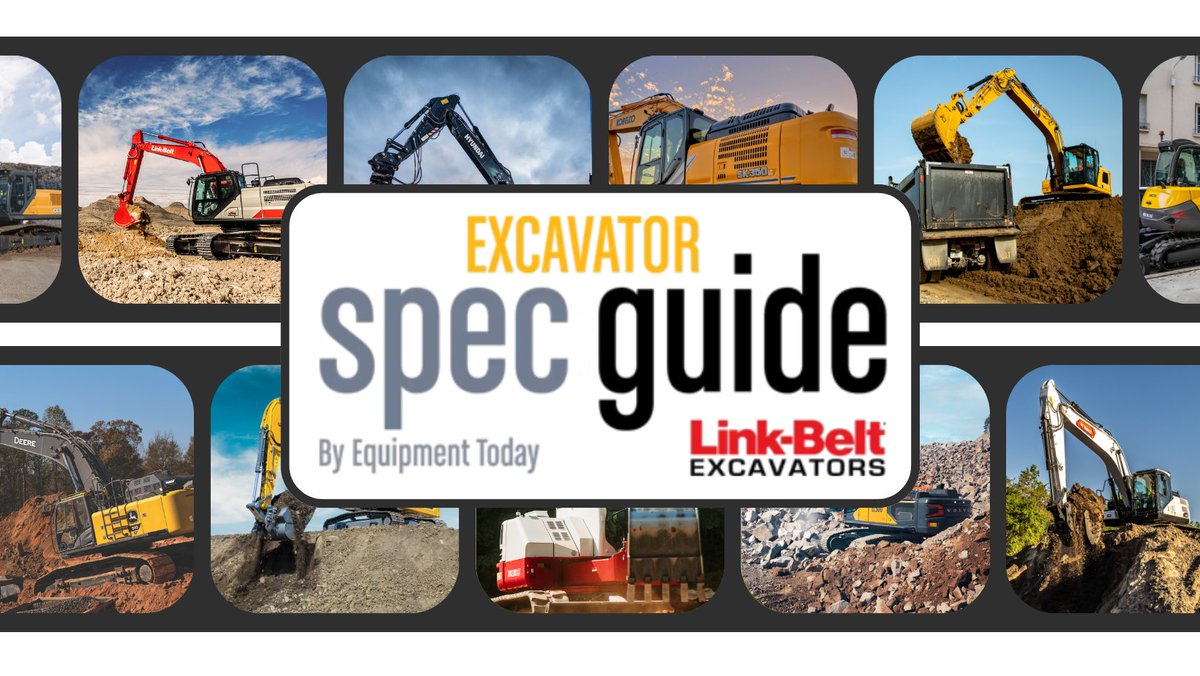 EquipmentToday's tweet photo. 📣 #EquipmentToday's 2025 #Excavator #SpecGuide is live! 📣 This online #excavator specification tool helps #contractors access exactly what you need to meet your #construction #equipment requirements. ☑️ Start speccing now: https://t.co/yOuHhCiFce https://t.co/0OOAdypIGa